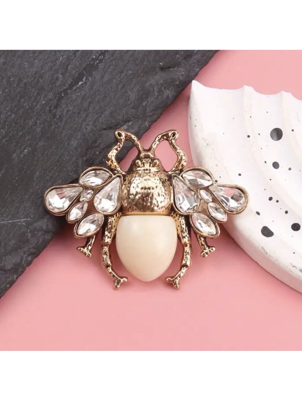 Vintage Inspired Rhinestone Jelly Belly Bee Brooch